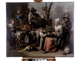 Chłopska rodzina przy studni